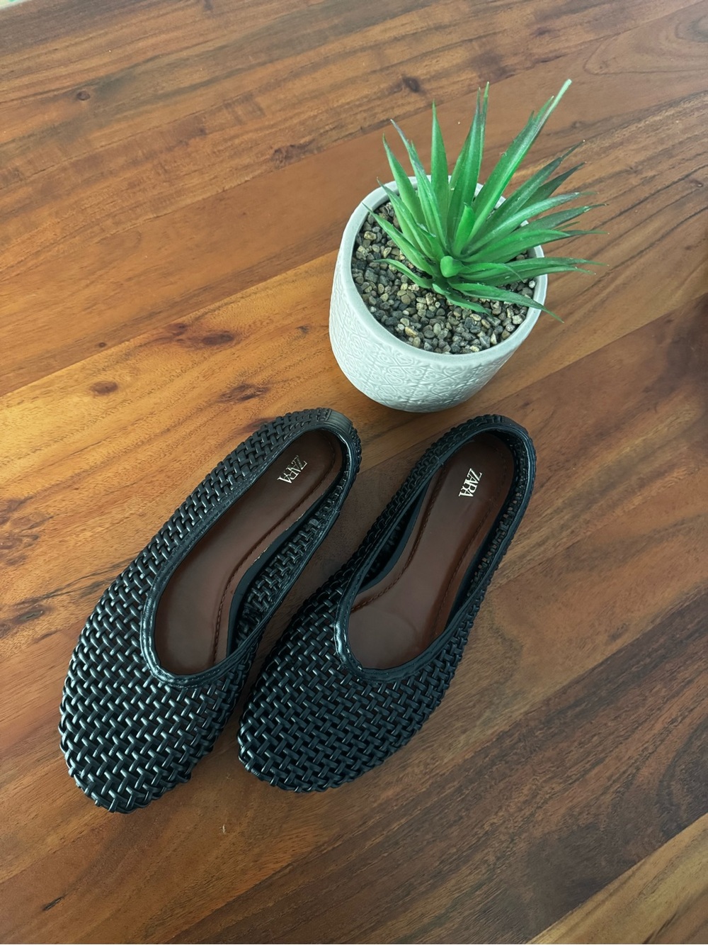 Zara Black Braided Woven Ballet Flats Size 6